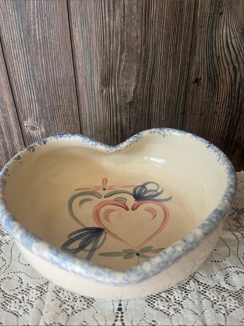 Vintage Ellis Prod. Heart-Shaped Bowl in Cream and Blue
